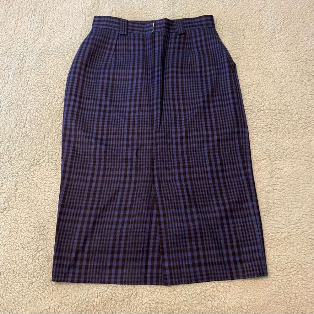 Vintage Les Tricots Caroll Black and Blue Plaid Skirt, Wool